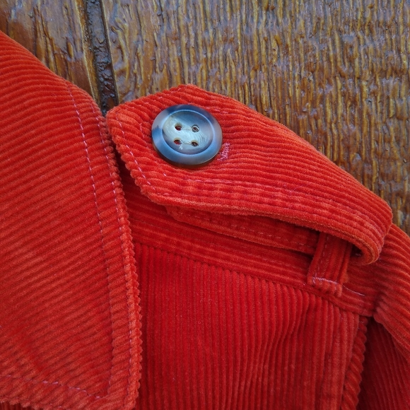 L.L. Bean Burnt Orange Corduroy Belted Trench Coat Pea Coat Size XS Petite - Picture 8 of 15